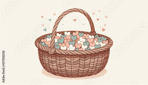  basket of hearts isolated on white