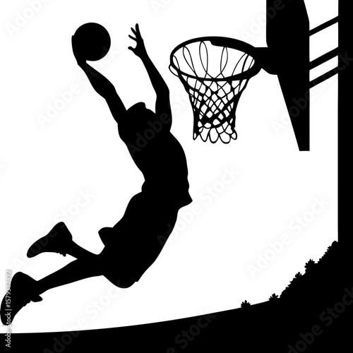 Basketball Player Slam Dunk Silhouette - Dynamic Action