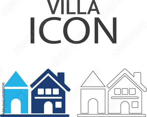 Villa Line art icon. A collection of kitchen, bedroom, bathroom, and more. Vector illustration. Easily changes to any color.