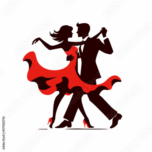 Dancing couple in silhouette with red dress