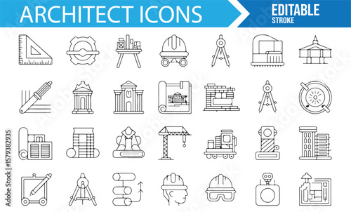 Set of professional architect icons for construction and design.


