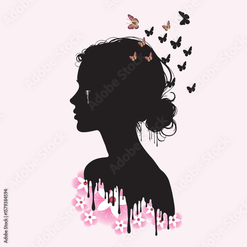 Silhouette of a girl with flowers