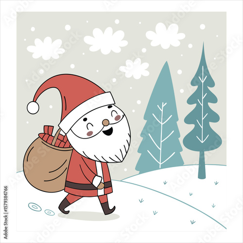 Whimsical Santa Claus Illustration Festive Digital Art with Gifts 