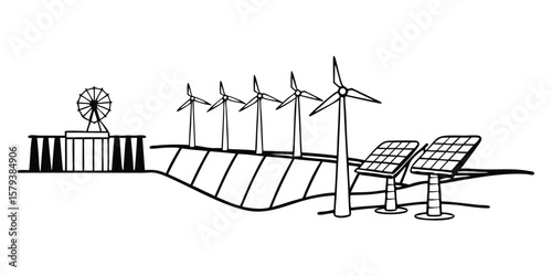 12 Renewable Energy Silhouette Variations on transparent background