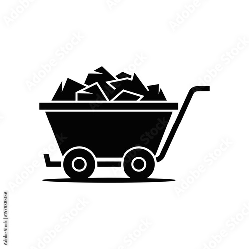Mining Cart Silhouette: A stark, graphic silhouette of a mine cart, overflowing with raw ore, conveys the essence of industry, resourcefulness, and the extraction of natural wealth.