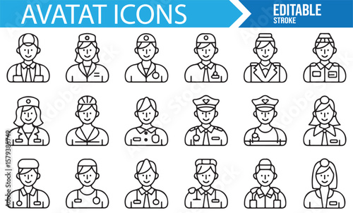 Collection of professional avatar icons representing diverse job roles.