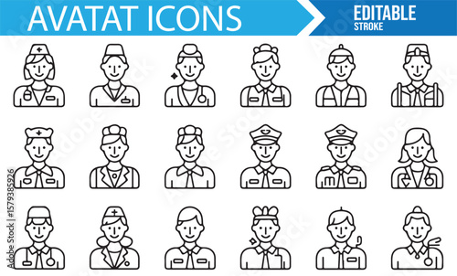 Set of avatar icons for various professions and career roles.