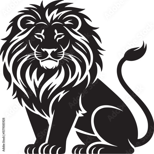 Black lion illustration, majestic mane, king of beasts, animal icon