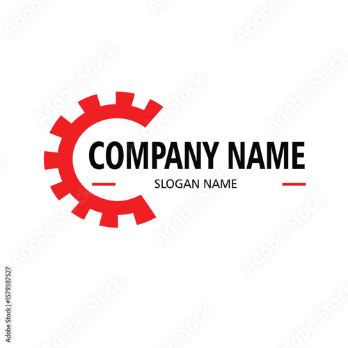 business concept with gears simple logo of initial letter c in red gear shape