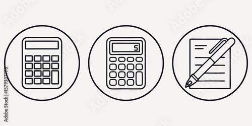 Calculator pen paper icons technology tech