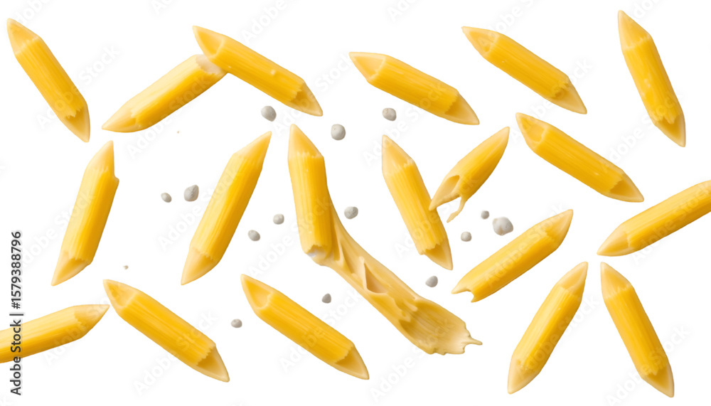 Fototapeta premium penne pasta and small white balls create a visually appealing food arrangement isolated on transparent background