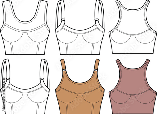  Stylish Bustier Top Fashion Flat Sketches: Trendy Womenswear Apparel Design for Modern Outfits, Lingerie, and Versatile Layering, Perfect for Contemporary Style.