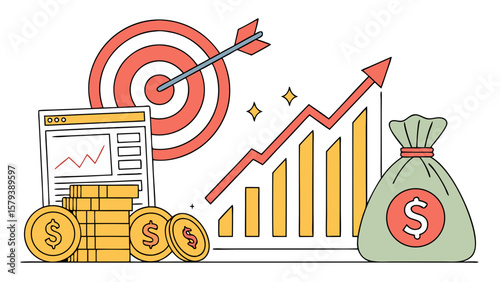 Financial growth and investment strategy with target achievement and market analysis for success planning
