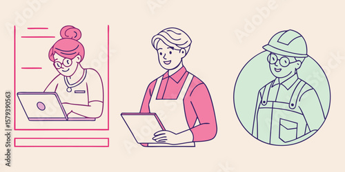 Diverse professionals using technology people professions