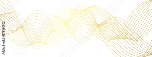 Modern abstract wave design with thin, evenly spaced yellow curved flowing lines. Smoothly, forming a fluid ribbon structure with soft transitions and dynamic movement with clean, energetic,futuristic