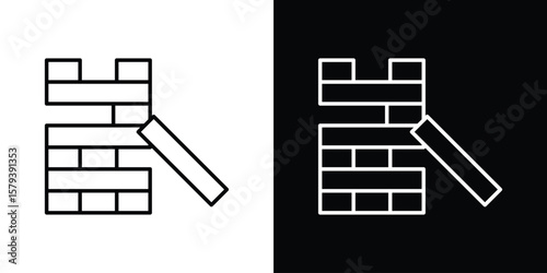 Wooden block icon in outline and solid vector sign for web