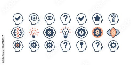 Comprehensive Set of 27 Cognitive Skills Line Icons for Design Projects Featuring a Variety of Mental Processes and Abilities on transparent background