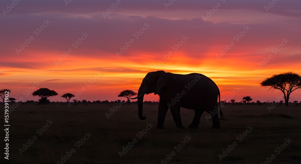 Fototapeta premium elephants at sunset