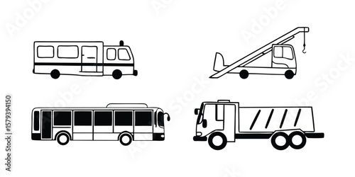 Airport Ground Support Transport Line Icons Mega Set A collection of linear icons representing various airport services and vehicles perfect for transportation and logistics designs