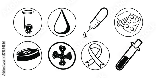 Mega Set of Anemia and Blood Disorder Line Icons Featuring a Dog Illustration on Transparent Background