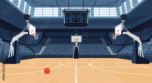 Pixel art basketball arena with two courts and glowing hoops ready for a slam dunk championship showdown