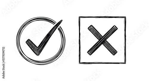 Distinguishing between correct and incorrect options through simple hand drawn symbols representing choices
