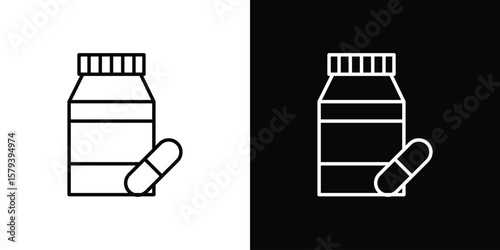 Medicine bottle icon in outline and solid vector sign for web