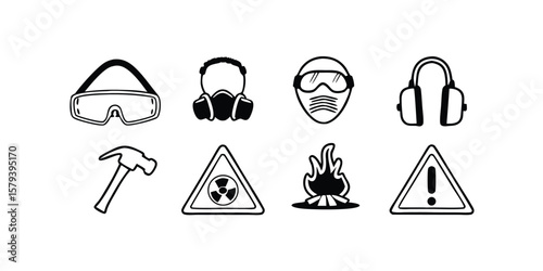 Mega Set of Construction Site Hazard Glyph Icons on transparent background