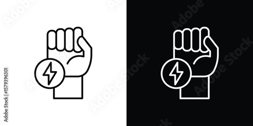 Hand with Power icon in outline and solid vector sign for web