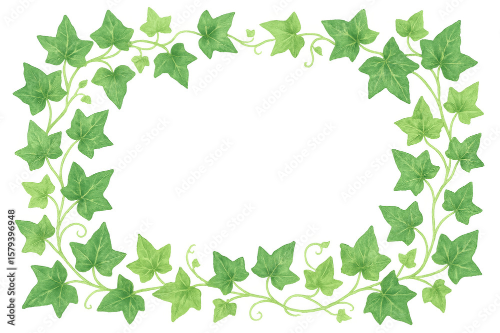 Fototapeta premium Watercolor ivy border framing delicate botanical elements, providing elegant green decorative edge against transparent backdrop