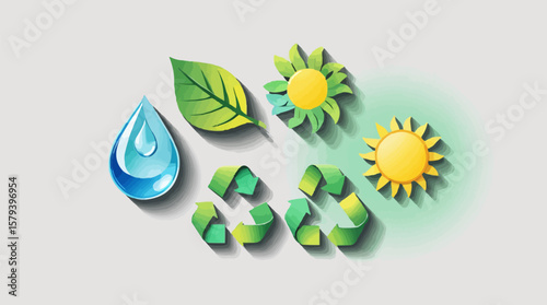 Sustainable Living Illustration of Recycling and Nature's Elements for a Greener Future