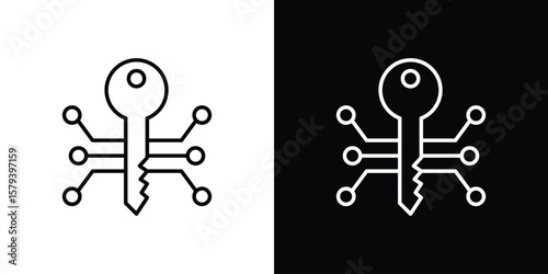 Digital key icon in outline and solid vector sign for web