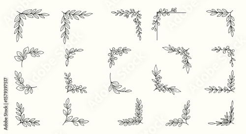 Collection of fifteen elegant decorative floral corner flourishes and ornate borders for creative design projects and artistic layouts