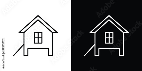 Chicken coop icon in outline and solid vector sign for web
