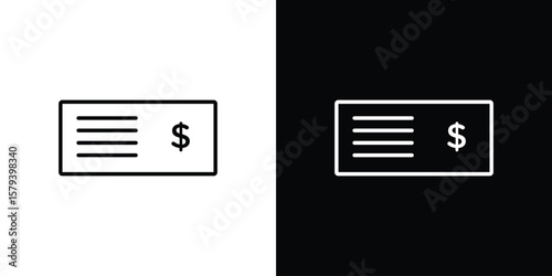 Cheque icon in outline and solid vector sign for web
