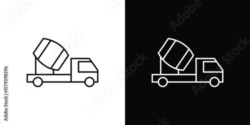 Cement truck icon in outline and solid vector sign for web