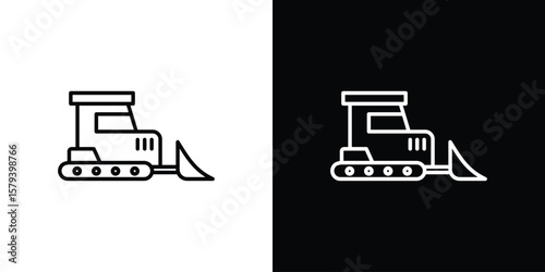 Bulldozer icon in outline and solid vector sign for web