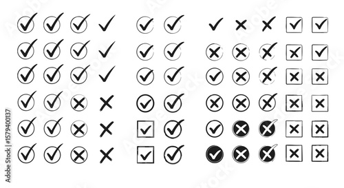 Collection of verified and cancelled mark icons in various styles for digital use