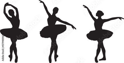 Ballet dancers performing graceful poses silhouettes