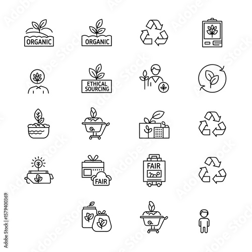 Organic and ethical sourcing icons isolated on white background