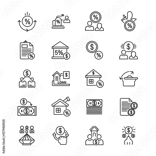 Collection of loan and finance icons isolated on white background