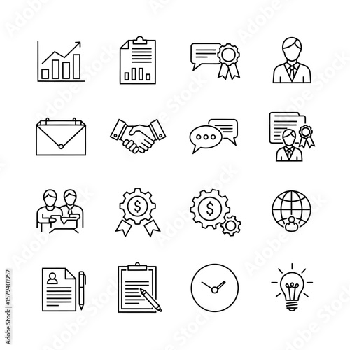 Set of business and management icons isolated on white background