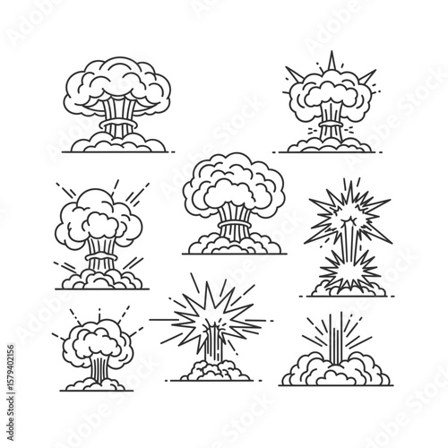 Various nuclear explosion icons isolated on white background