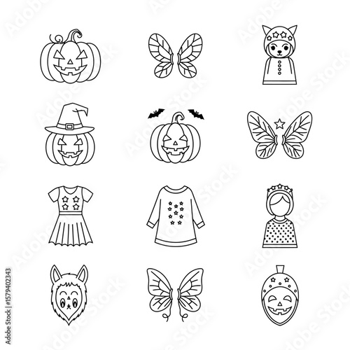 A set of halloween icons isolated on white background