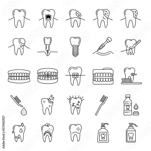 A set of dental care icons isolated on white background