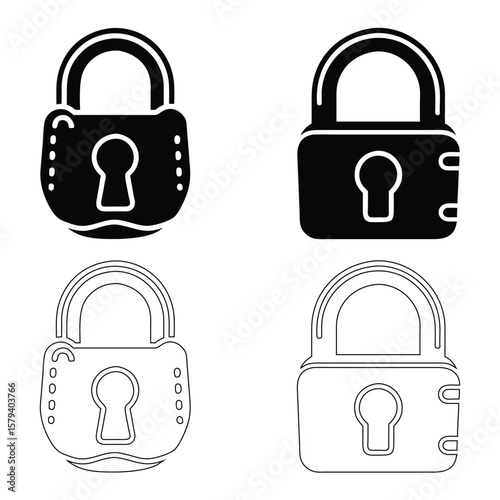 Black and white padlock icons with keyholes security