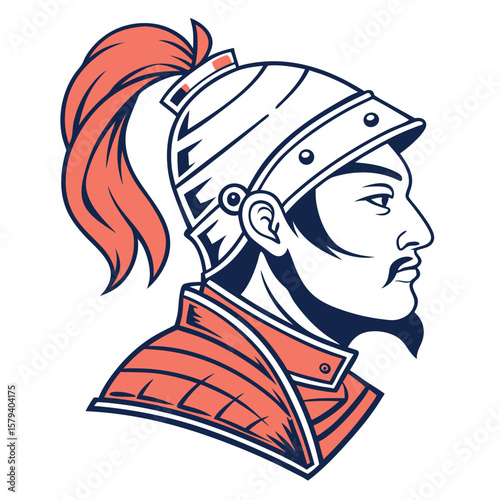 Warrior character illustration in profile view with red ponytail  