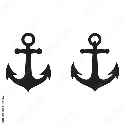 Black maritime anchors on white background nautical ocean