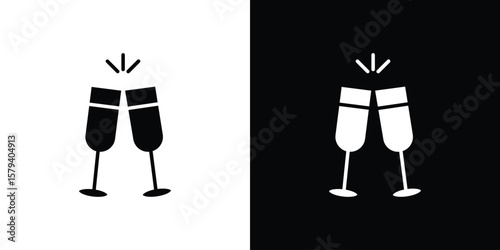 Wine toast icon vector glyph pack. Black silhouette icons.