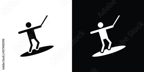 Wakeboarding icon vector glyph pack. Black silhouette icons.
